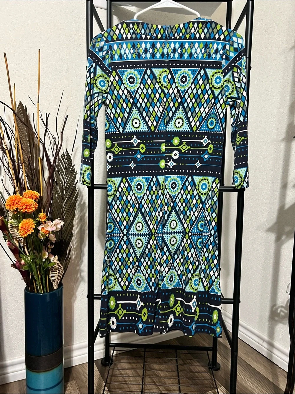 Tory Burch Blue & Green Geometric Dress Size 2